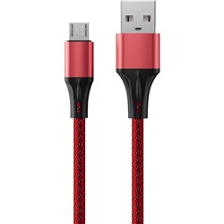 Кабель Accesstyle AM24-F100M, microUSB - USB, 2.4А, ткань, быстрая зарядка, 1м,черно-красный