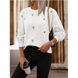 Pullover mit Strass Detail, Drop Shoulder