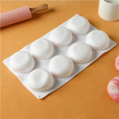 Форма силиконовая для выпечки и муссовых десертов KONFINETTA «Пуэнти», 30×18×3 см, 8 ячеек, ячейка 6,6×6,6×3 см, цвет белый