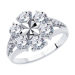 Кольцо из серебра с алмазной гранью с фианитами, 94012977
