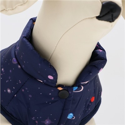 Куртка для собак "Космос", размер M,  темно-синяя (ДС 30, ОШ 26, ОГ 38 см)