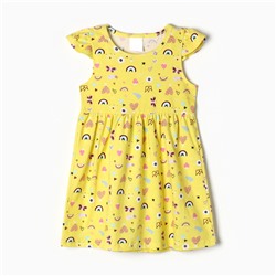 Платье для девочки "Сердечки, бабочки, короны", цвет жёлтый, рост 122-128