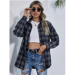 SHEIN LUNE Удлиненная блузка с заниженными плечами и клетчатым узором