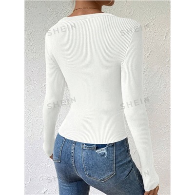 SHEIN Essnce Pullover mit Einfarbig Rippenstrick