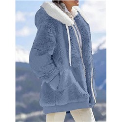 SHEIN LUNE Große Größen Teddyjacke mit Farbblock und Reißverschluss