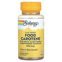 Solaray Plant Source, Пищевой каротин с комплексом бета-каротина и каротиноидов, 500 мкг, 100 мягких таблеток