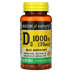 Mason Natural Витамин D3, 25 мкг (1000 МЕ), 120 мягких таблеток