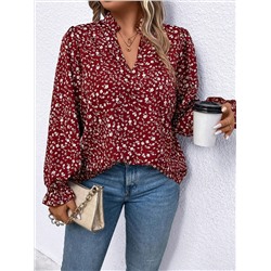 SHEIN Clasi Große Größe Bluse mit Blümchen Muster, augestellten Ärmeln