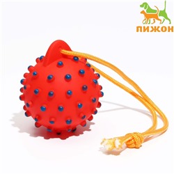 Игрушка пищащая "Шар на верёвке" для собак, 8 см, красная