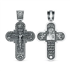 Крест православный из чернёного серебра - Пресвятая Богородица, спаси нас 3,9 см ПК-024-2ч