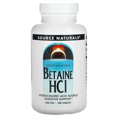 Source Naturals Бетаин гидрохлорид, 650 мг, 180 таблеток