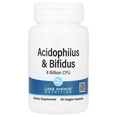 Lake Avenue Nutrition Acidophilus и Bifidus, Пробиотическая Смесь - 8 миллиардов КОЕ - 60 растительных капсул - Lake Avenue Nutrition