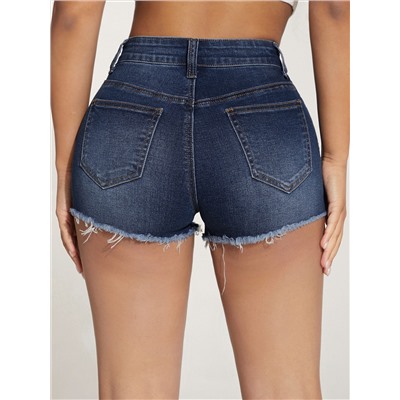 SHEIN PETITE Denim Shorts mit Riss, unbearbeitetem Saum