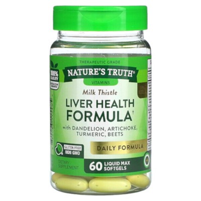 Nature's Truth Gold Series Liver Health Formula, с одуванчиком, артишоком, куркумой и свеклой, 60 мягких желатиновых капсул Liquid Max