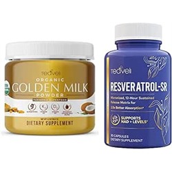 Teaveli Organic Golden Milk Powder with Vitamin D3 & K2 and Premium Trans Resveratrol Supplement Bundle