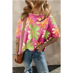 Rose Big Flower Pattern Baggy T Shirt