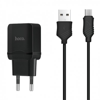 Зарядное устройство Hoco C22A 2.4А USB + кабель microUSB, черное