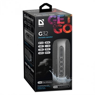 Bluetooth колонка Defender G32 TWS, 20 Вт, MP3/FM/AUX/IP56 (65232)