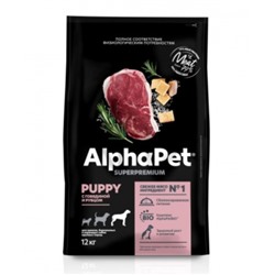 Сухой корм AlphaPet Superpremium для щенков и собак крупных пород, говядина/рубец, 12 кг