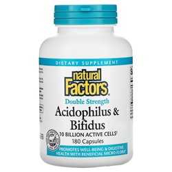 Natural Factors Acidophilus & Bifidus, Двойная сила, 10 миллиардов, 180 капсул