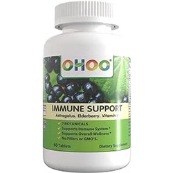 OHOO Immune Support Supplement, Antioxidant Support - with Astragalus Root, Elderberry, Oregano, Ginger, Moringa, Garlic & VitaminC - 60 Tablets (20 Day Supply)