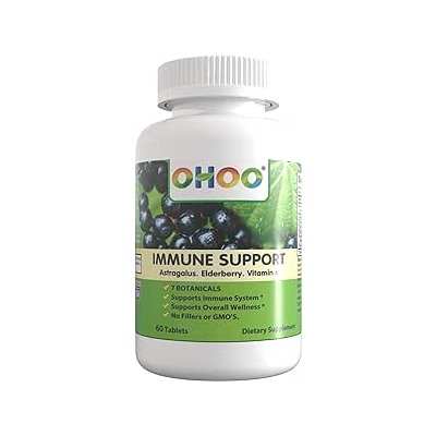 OHOO Immune Support Supplement, Antioxidant Support - with Astragalus Root, Elderberry, Oregano, Ginger, Moringa, Garlic & VitaminC - 60 Tablets (20 Day Supply)