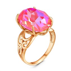 Кольцо из золочёного серебра с кристаллом Swarovski Розовый лотос 925 пробы 0025кз-001L145D