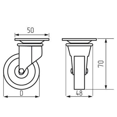 Колесная опора d=50 мм, резиновая, с площадкой