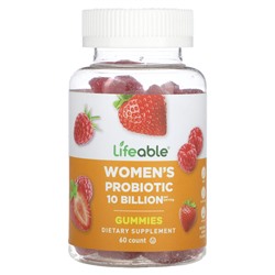 Lifeable Женский пробиотик, ягоды, 5 миллиардов КОЕ, 60 жевательных таблеток