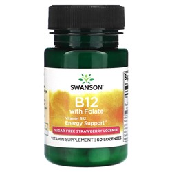 Swanson B12 с фолатом, без сахара, клубника, 60 пастилок