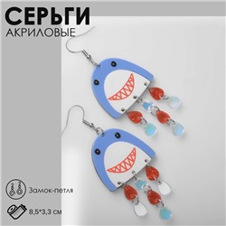 Серьги акрил "Акулы", цветные в серебре