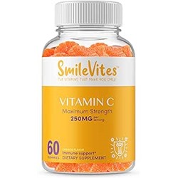 SmileVites Vitamin C Gummies Supports Immune Health - Gluten, Gelatin & GMO Free Vegan, Kosher, Citrus Orange Flavor (60 Gummies)