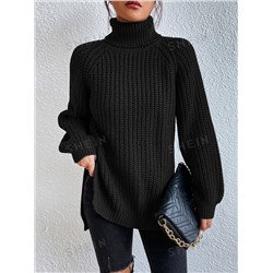 SHEIN Frenchy Pullover mit Rollkragen, Raglanärmeln, Schlitz am Saum