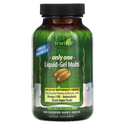 Irwin Naturals Only One, Liquid-Gel Multi, без железа, 60 жидких мягких капсул