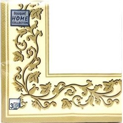 Ф6001 Салфетки Bouquet Home 20л 3-х сл."Золотые узоры беж.фон".12