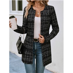 SHEIN Clasi Tweed Mantel mit Plaid offener Front,