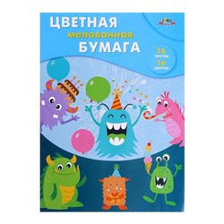 Бумага цветная А4, 16 листов, 16 цветов "Веселый праздник", мелованная, 60 г/м²