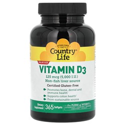 Country Life Vitamin D3, 125 mcg (5,000 lU), 365 Softgels