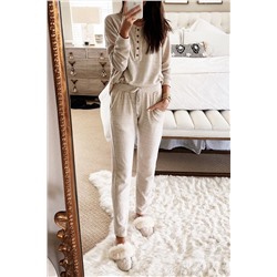 Apricot Long Sleeve Button Top and Drawstring Pants Set