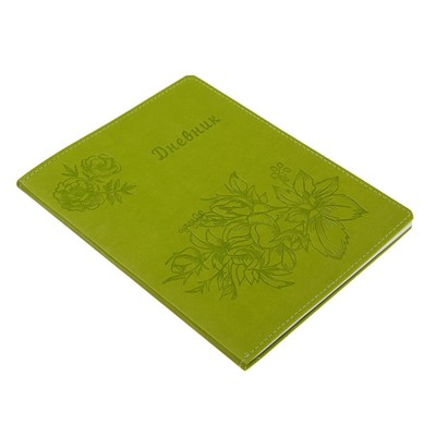 Премиум-дневник универсальный, для 1-11 класса Vivella "Цветы", обложка искусственная кожа, зелёный
