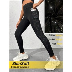 SHEIN Tween Girl Active Leggings Mit Kontrastierendem Einsatz, Handytasche Und Steppnähten