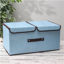 Короб стеллажный для хранения с двойной крышкой «Тэри», 50×30×25 см, цвет голубой