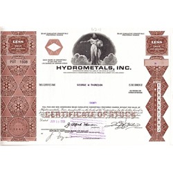 Акция Производство алюминия Hydrometals, Inc., США (1960-е, 1970-е гг.)