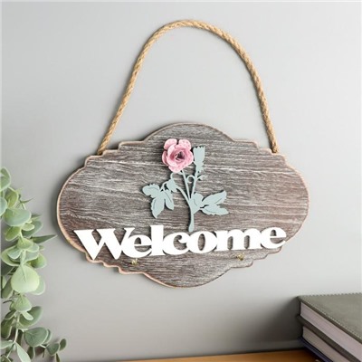 Крючки декоративные дерево "Розовая роза - Welcome" 15х22,5х2,5 см