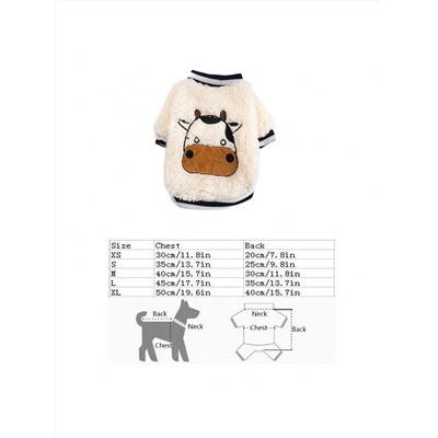 1 Stück Haustierpullover, Warmer Winter-fleecepullover Für Kleine Hunde Und Katzen Mit Kuh-aufdruck, Haustierkleidung