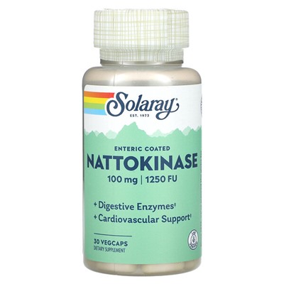 Solaray Наттокиназа, 100 мг, 1250 ФУ, 30 растительных капсул