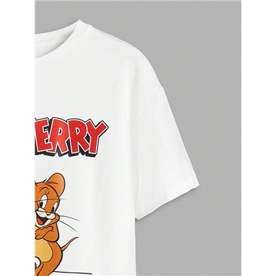 TOM & JERRY X SHEIN T-shirt-kleid Mit Cartoon- Und Buchstabengrafik
