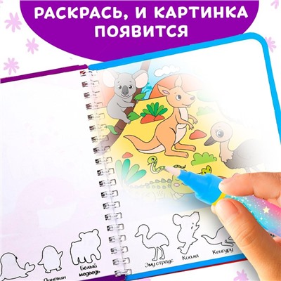 Книжка-раскраска многоразовая «Рисуем водой. Раскрась, найди и покажи», 10 стр.