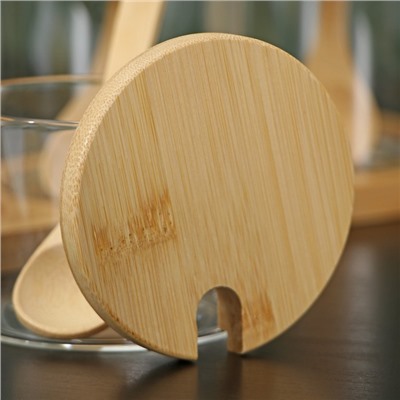 Набор банок стеклянных для сыпучих продуктов на бамбуковой подставке BellaTenero «Эко», 3 предмета: 250/350/400 мл