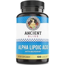 Ancient Bliss Alpha Lipoic Acid Supplement, Antioxidant and Energy Support, ALA Supplement with Bioperine, No Gluten and Soy, 600mg per Serving, 120 Vegan Capsules